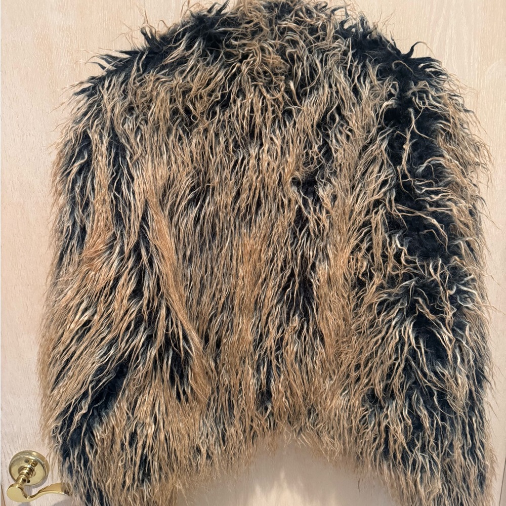 Free People Faux Fur Jacket in Black and Tan - Picture 2 of 4